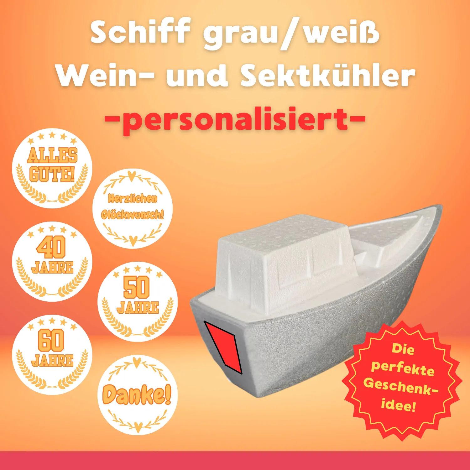Schiff grau-weiß "Herzlichen Glückwunsch" - Wein- und Sektflaschenkühler_08020HG_