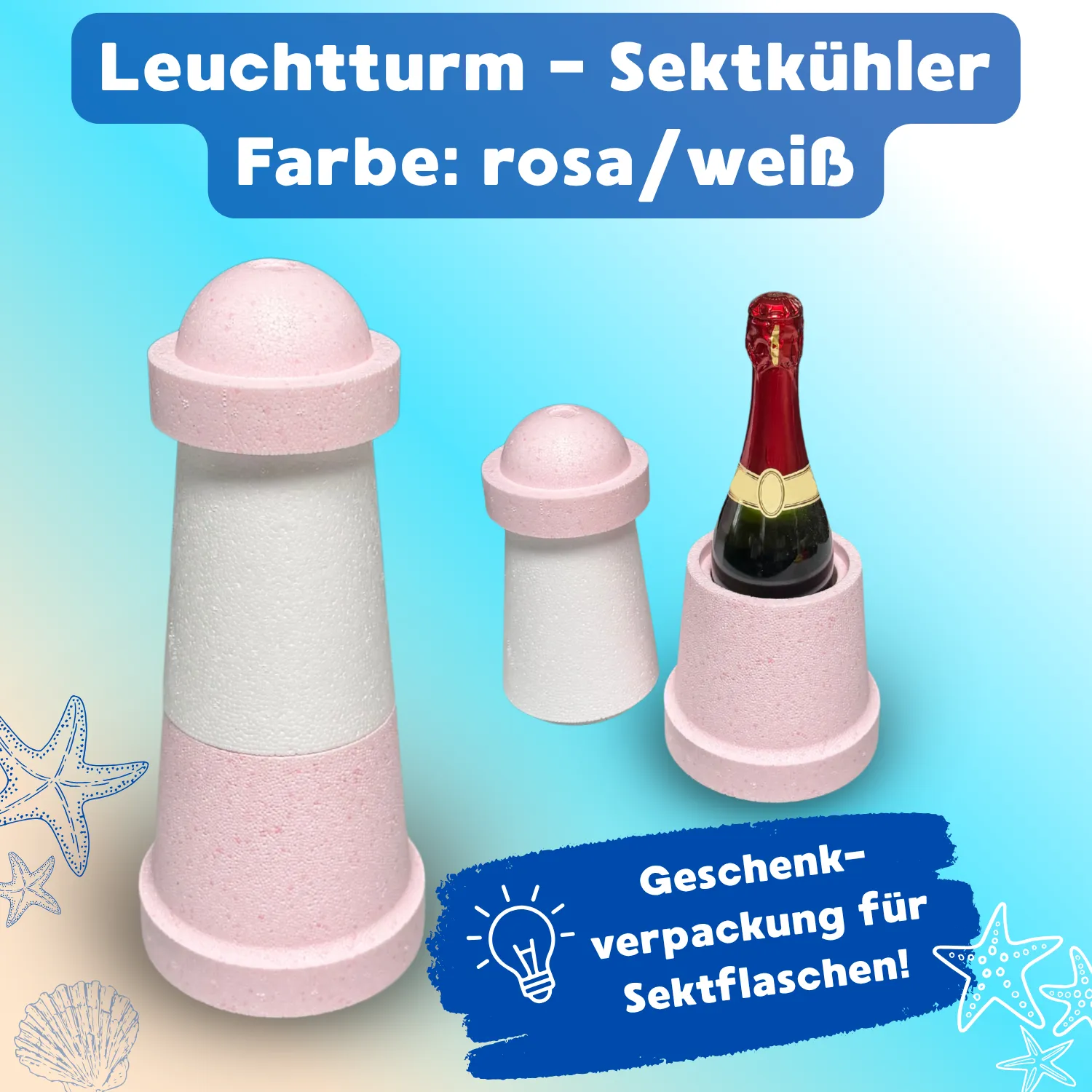 Leuchtturm rosa-weiß - Sektflaschenkühler_08003_