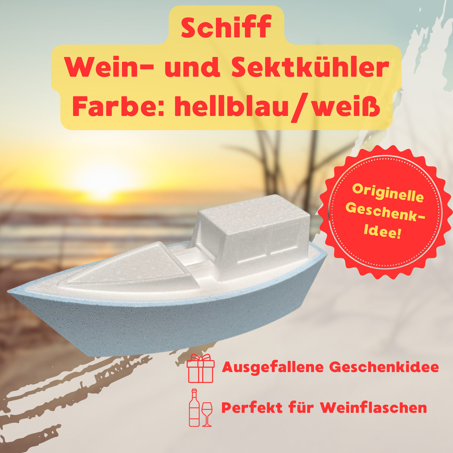 Schiff hellblau-weiß - Wein- und Sektflaschenkühler